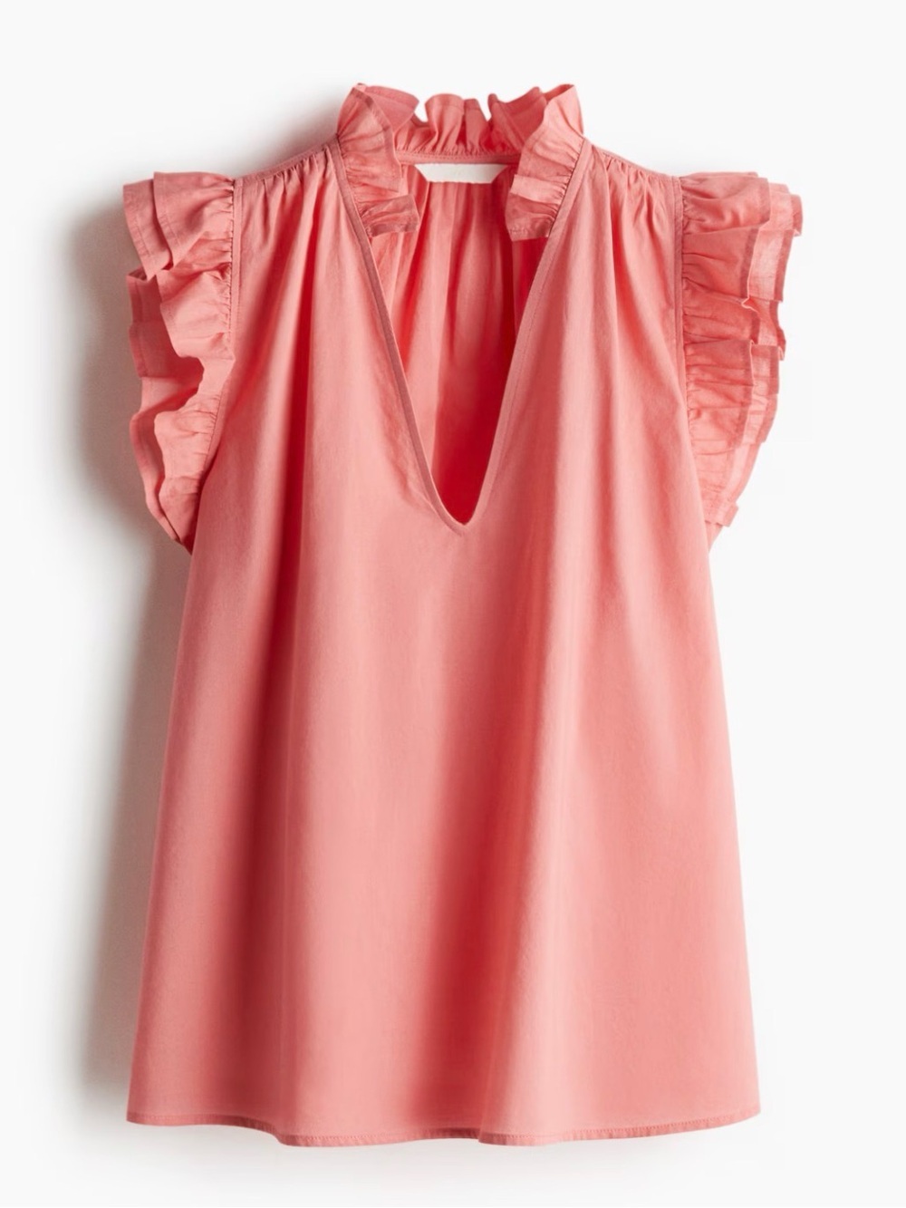 H&M NWT Women's Ruffle Sleeveless V-Neck Top - Coral Pink size S